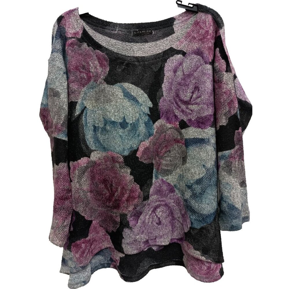 Nally & Millie Lagenlook Wearable‎ Art Sweater Womens S/M Floral Pullover Casual